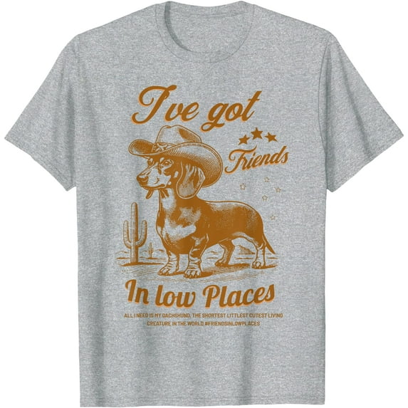 Funny Dachshund Cowboy Doxie I've Got Friends In Low Places Unisex T-Shirt for Men Women Kids,Sport Grey Color,Size 4XL
