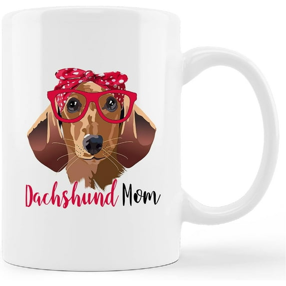 Funny Dachshund Mom Mug Cup,Dachshund Wearing Glasses Ceramic Mug-11oz Coffee Milk Tea Mug Cup,Gifts For Dog Lovers Dachshund Mom Dog Mom Women Teen Girls,Pet Lovers Gifts