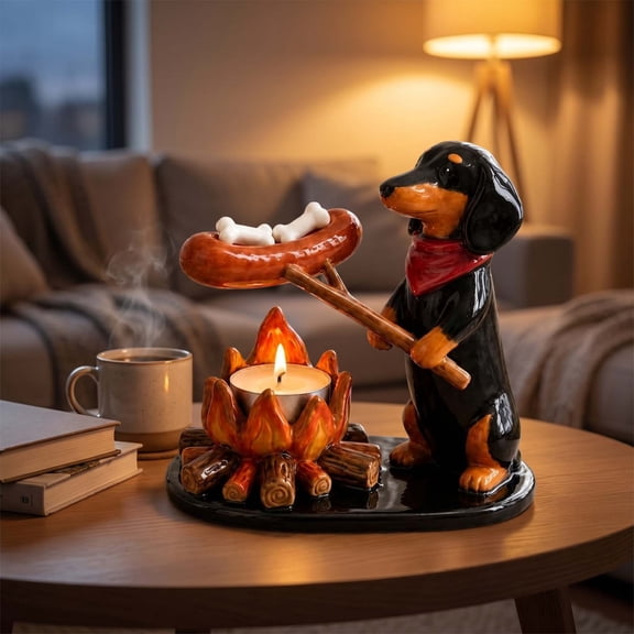 Funny Dachshund Roasting Sausage Halloween Figurine, Cute Dog Lover Tabletop Decor