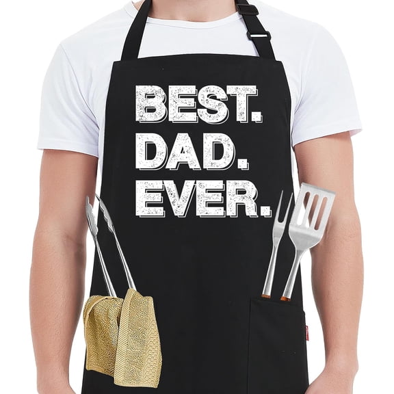 Funny Dad Apron - Best Dad Ever - Men’s Chef Cooking Grilling BBQ Aprons with 2 Pockets - Father's Day, Christmas, Birthday Gifts for Daddy Papa Father from Daughter or Son