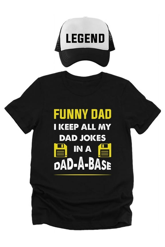 Funny Dad Gifts - I Keep All My Dad Jokes in a Dad-a-Base Shirt, Hat, and Socks Set for Men - Father's Day Gift Idea - Small Shirt - Unique and Hilarious Gifts for Dad - Great for Birthdays