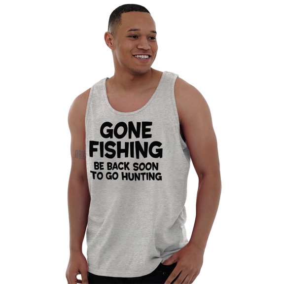 Funny Dad Gone Fishing Hunting Season Mens Big & Tall Graphic Tank Top Brisco Brands 2X