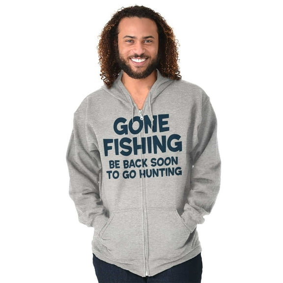 Funny Dad Gone Fishing Hunting Season Men's Big & Tall Graphic Zip Up Hoodie Brisco Brands 5X