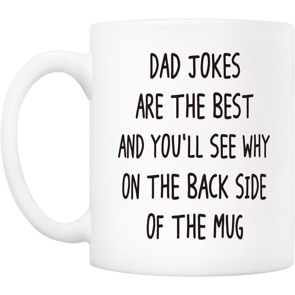 Funny Dad Jokes Coffee Mug Gifts 11 Oz- Funny ' Dad Jokes' Ceramic Cup, Interactive Ideal for Father & Joke Lovers