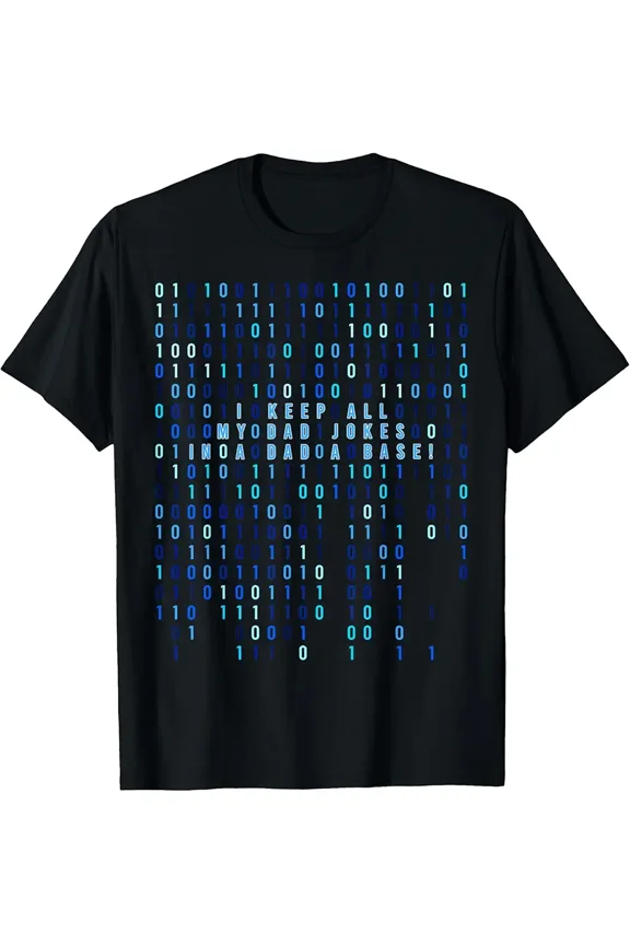 Funny Dad Jokes Database Binary Code Programmer T-Shirt Retro Geeky Tech Humor Men's Graphic Tee