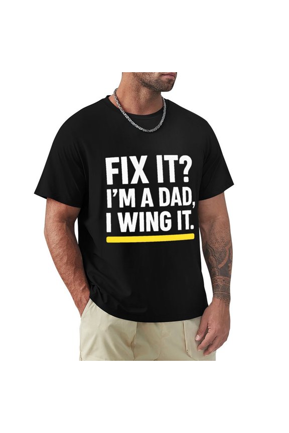 Funny Dad Men's HD Print Classic Short Sleeve T-Shirts Black Medium