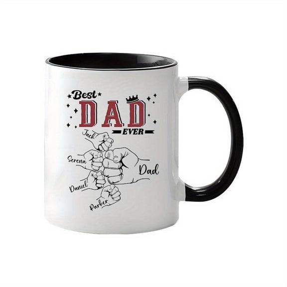 11oz Ceramic Mug with Fist Bump Design Best Dad Ever Themed Father S Day Dad Includes 1 4 Youngsters Names Funny Dad Themed Coffee Cup Ideal Birthdays