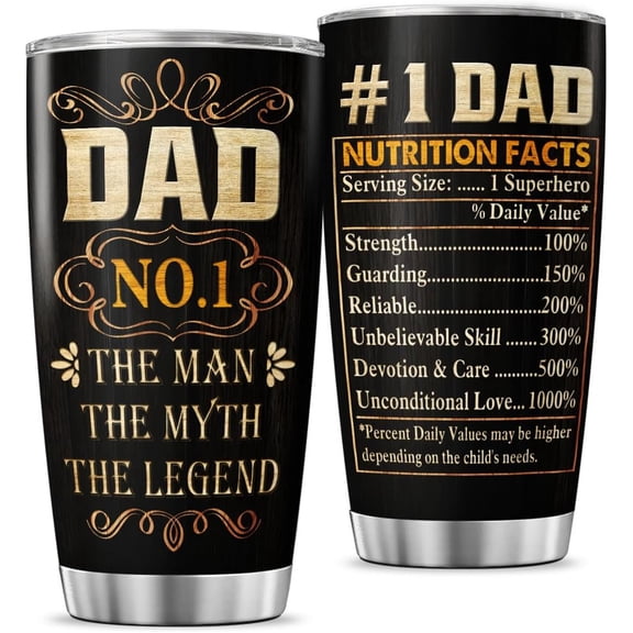 Funny Dad Nutrition Facts Coffee Mug, The Man The Myth The Legend Quote, 20oz Insulated Stainless Steel Tumbler for Father's Day, Birthday Gift from Kids, Son, Daughter, Husband Present