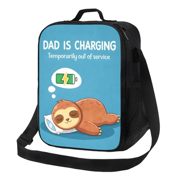 Funny Dad Sloth Pattern Lunch Bag Insulated Thermal Box with Shoulder Strap & Handle for Work and Picnic