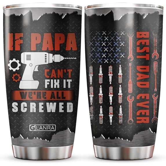 Funny Dad Tumbler, Dad Tumbler 20 Oz Stainless Steel with Lid, Best Dad Ever Travel Cup, Gifts for Dad, American Flag Coffee Mug, Father Days Gift