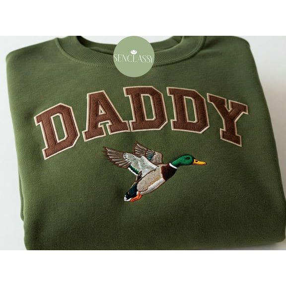 Funny Daddy Duck Shirt, Embroidered Mallard Hunting Sweatshirt, Camo Dad Gift, Outdoor Crewneck, Duck Season Tshirt For Dad, Father Day Gift