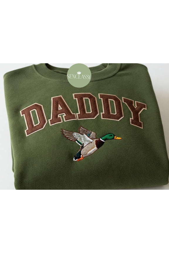 Funny Daddy Duck Shirt, Embroidered Mallard Hunting Sweatshirt, Camo Dad Gift, Outdoor Crewneck, Duck Season Tshirt For Dad, Father Day Gift