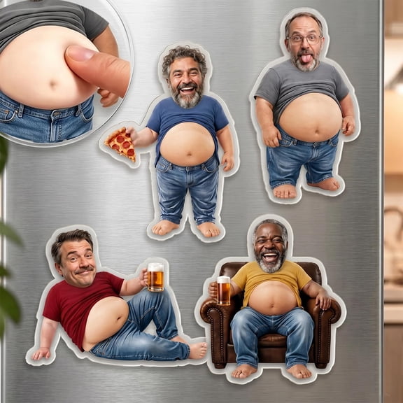 Funny Daddy Face Squishy Belly Fridge Magnet Custom Father's Day Gift For Husband Personalized Dad Photo Squeeze Magnet, random 1 pack
