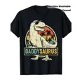 thumbnail image 1 of Funny Daddysaurus T-Rex Retro Sunset Gift for Dad Men Unisex Short Sleeve Casual Graphic T-Shirt, 1 of 6