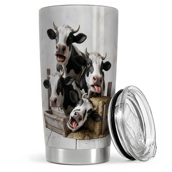 Funny Dairy Cow Group 20oz Tumbler, Farm Cow Tumbler, Daily Drinks, Barn Hay Bale Artwork, Black White Holstein Detail, Rustic Stable Animal Style For Farmers And Country Humor Fans