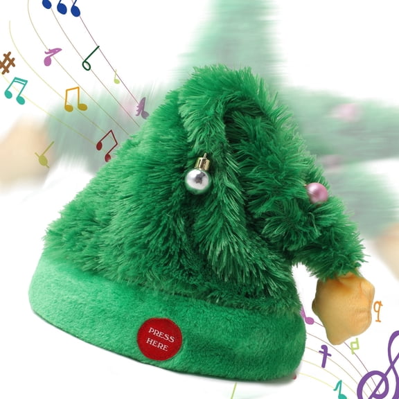 Funny Dancing Animated Christmas Tree Hats,27" Musical Singing Santa Hat - Holiday Novelty Party Electric Swing Christmas Plush Hat for Xmas Gift