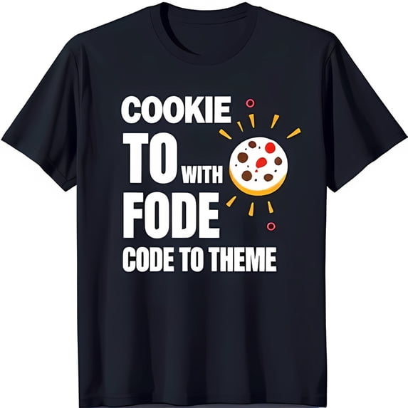 Funny Dark Blue T-Shirt with Cartoon Cookie & 'Cookie to with Fode Code to Theme' Design