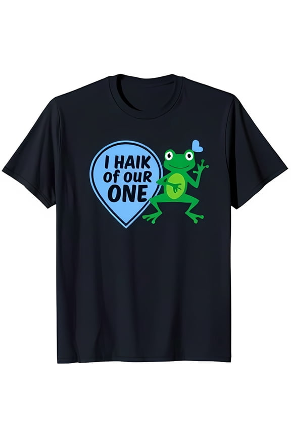 Funny Dark Blue T-Shirt with Heart Speech Bubble & Cartoon Design