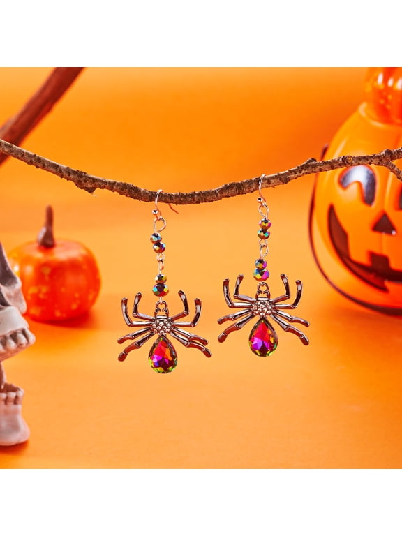 Funny Dark Colorful Spider Dangle Earrings for Women, Spooky Gothic Halloween Costume Drop Earrings, Novelty Holiday Jewelry Accessory