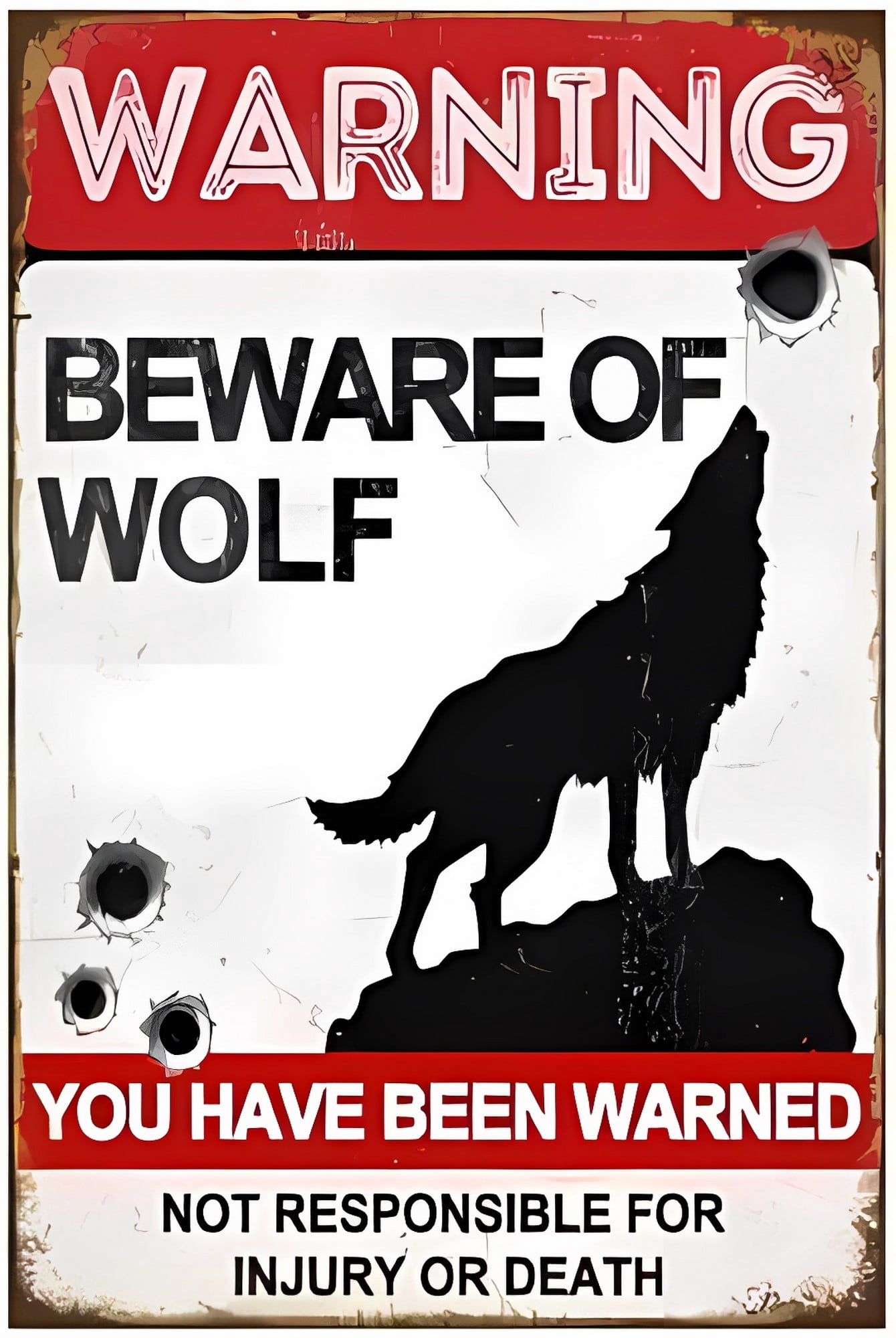 Funny Dark Humor Beware Warning Sign (No Soliciting, Beware of Wolf ...