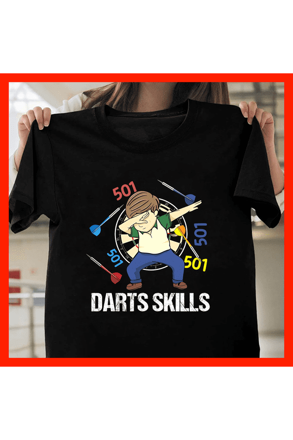 Funny Darts Skills Dab Pose Cartoon Boy 501 Game T-Shirt H212, for Unisex, Up to Size 5XL