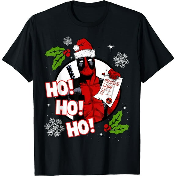 Funny Deadpool Santa Naughty List Christmas Graphic DTG Print Unisex T-Shirt