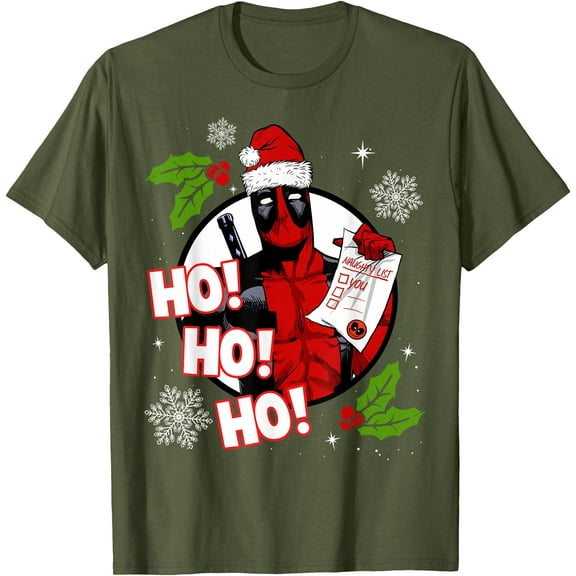 Funny Deadpool Santa Naughty List Christmas Graphic DTG Print Unisex T-Shirt