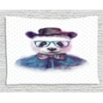 thumbnail image 1 of Funny Decor Tapestry, Vintage Hipster Panda with Bow Tie Dickie Hat Horn Glasses Watercolor Print, Wall Hanging for Bedroom Living Room Dorm Decor, 80W X 60L Inches, Black Blue, by Ambesonne, 1 of 2