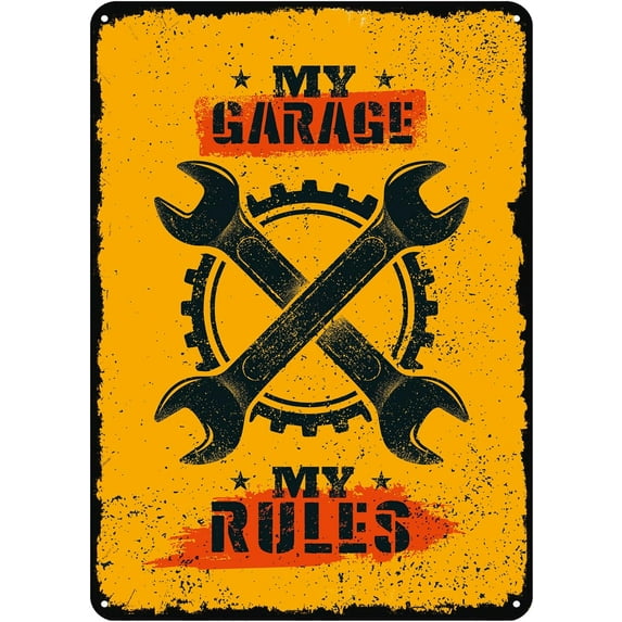 Funny Decorations For Man Cave Wall, Vintage Tin Sign My Garage My Rules, Retro Metal Decor Metal Post 12 * 8 Inches