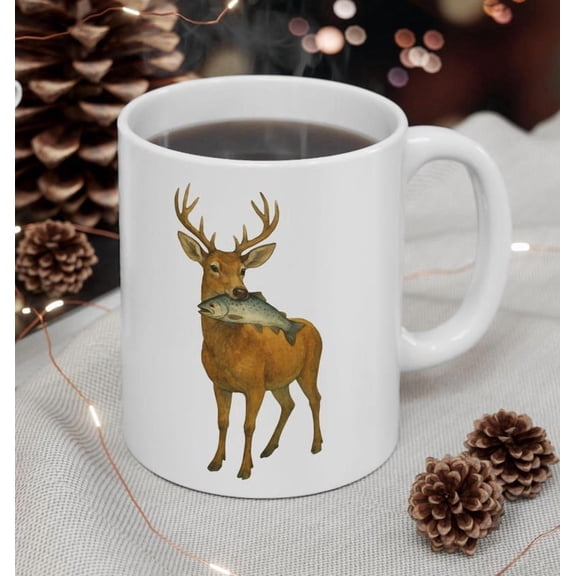 Funny Deer Ceramic Mug Trophy b1uck with FiS1H Hunting Gift