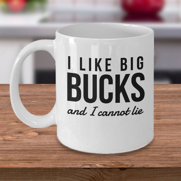 Hunters 11 oz Coffee Mug - I Like Big Bucks Design White Ceramic Gift