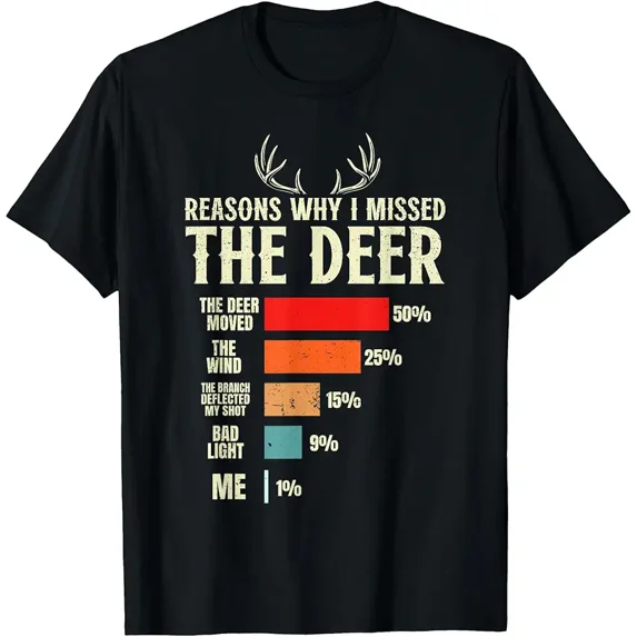 Funny Deer Hunting Excuse Graph for Hunter Men Graphic Short Sleeve T-Shirt