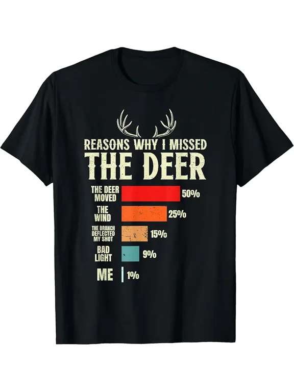 Funny Deer Hunting Excuse Graph for Hunter Men Graphic Short Sleeve T-Shirt
