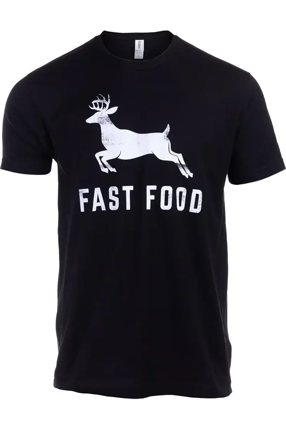 Funny Deer Hunting Fast Food Graphic Hunter Outdoorsman Gift for Men Short Sleeve Novelty T-Shirt