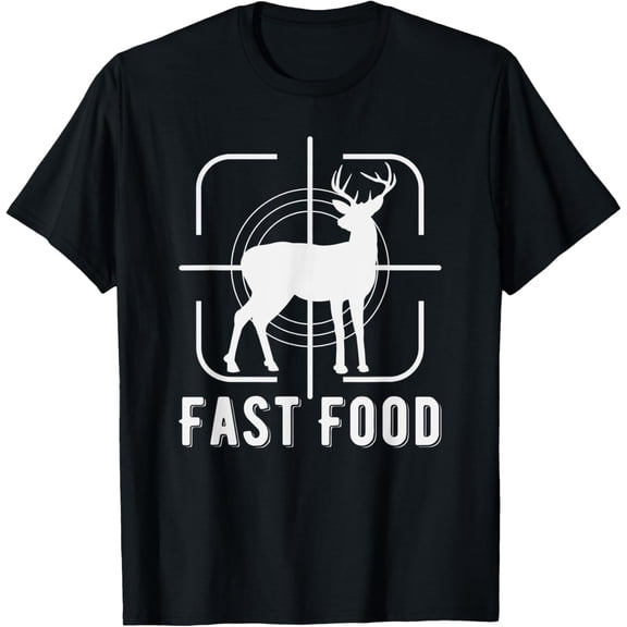 Funny Deer Hunting Season Fast Food Hunter T-ShirtMen's and women's gift, black and white T-shirt, size: Extra large S-4XL