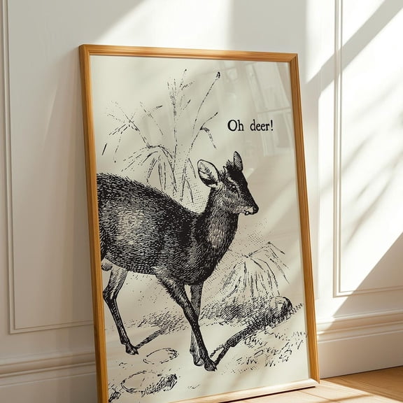 Funny Deer Vintage Art Print: Trendy Apartment Decor, Unframed Paper Poster 8x10in