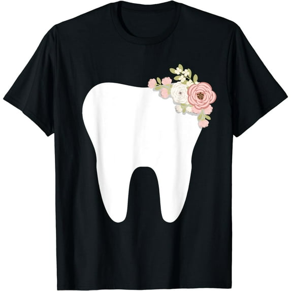 Funny Dental Hygienist Art Men Women Floral Dentistry Tooth T-Shirt
