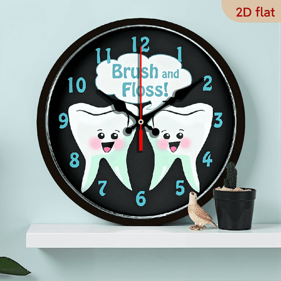 Funny Dentists Office MDF Wood 10in Round Wall Clock, Silent Non-Ticking Battery Operated, Ideal for Living Room, Kitchen, or Office Decor
