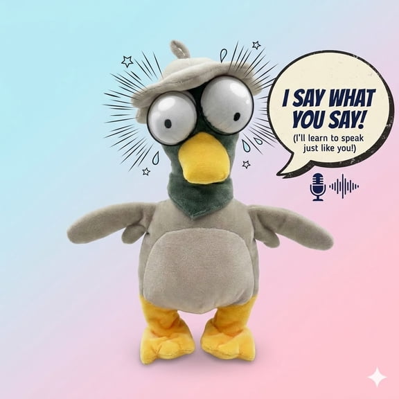 Funny Derpy Talking Duck Plushie Toy - Repeat What You Say, Mimic Voice, Hilarious Ugly-Cute Gift for Kids & Prank Lovers
