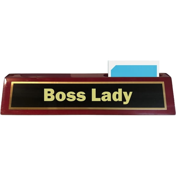 Funny Desk Wedge Novelty Name Plate Rosewood Finish Boss Lady Business Home Office
