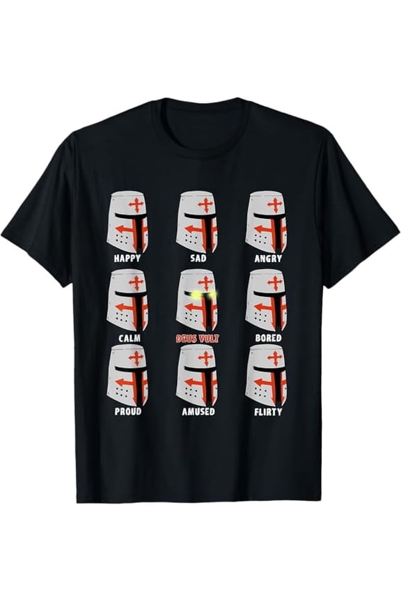 Funny Deus Vult Templar Emotions Medieval Crusade Tee T-Shirt S-3XL