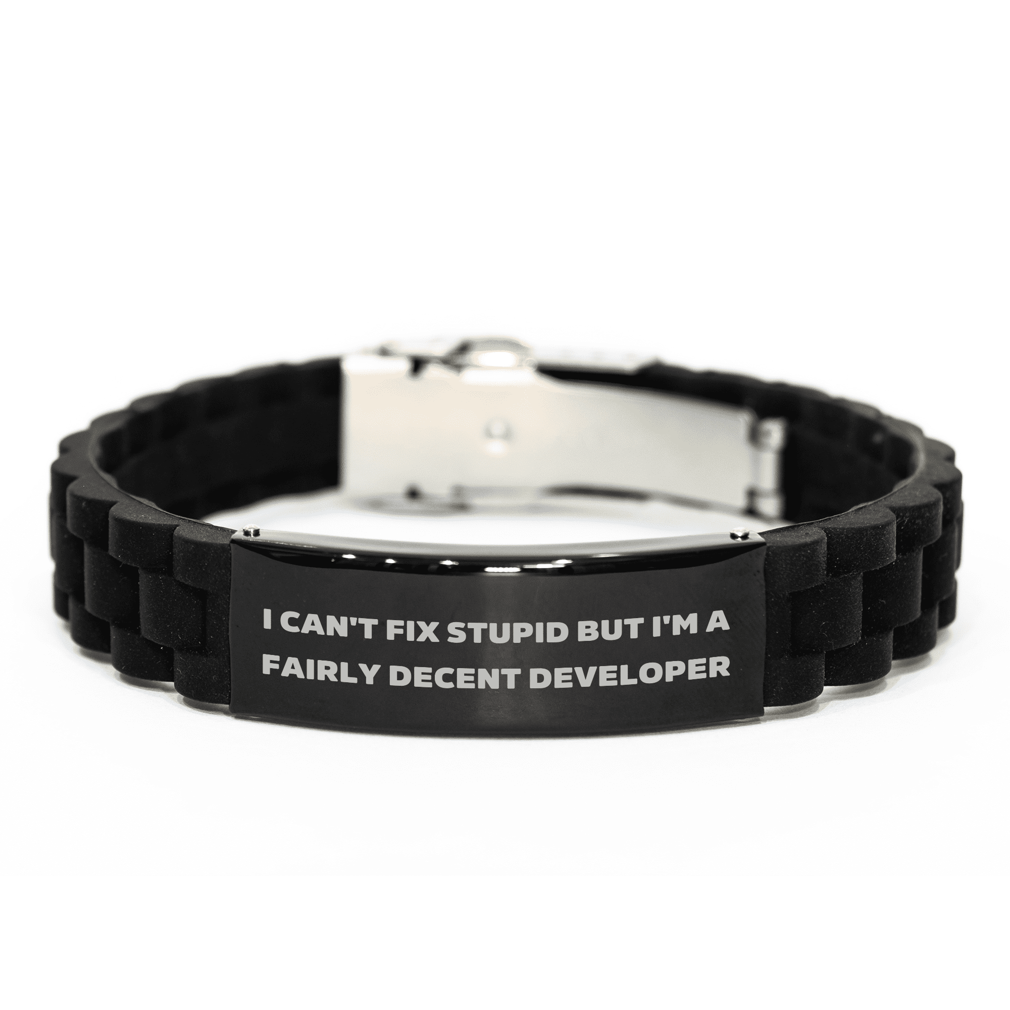 Funny Developer Gifts, I Can't Fix Stupid But I'm A Fairly Decent Developer Glide lock Clasp Bracelet for Men, Mother's Day Unique Gifts from Men to Women