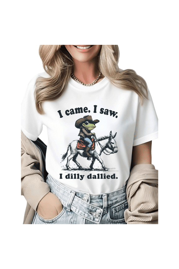 Funny Dilly Dally Cowboy Frog Meme Graphic Tees Womens T-shirt White/Black S-5XL Shirts Gift for Friend