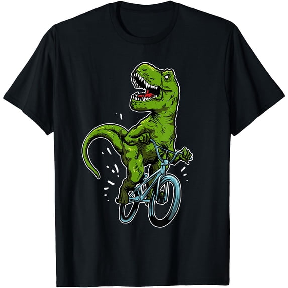 Funny Dino On A Bmx Mountain Bike T-Rex Lover Bicycle Rider T-Shirt ...