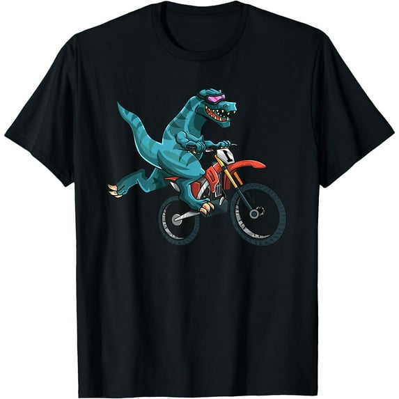 Funny Dino On Dirt Bike T-Rex Lover Softstyle Unisex T-Shirt,Black Color,Size 5-6T