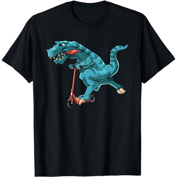 Funny Dino On Scooter T-Rex Lover Rider Riding For Boys Kids T-Shirt