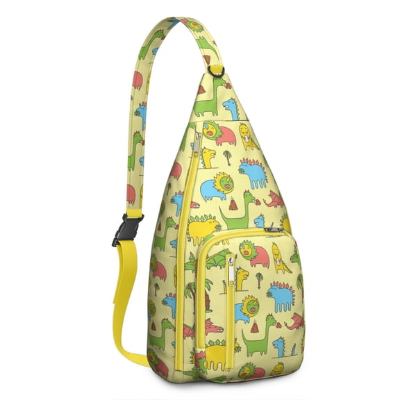 Funny Dino Sling Backpack - Colorful Dinosaur Lover Design Shoulder Bag, Multi-Pocket Pack for Cycling & Photography