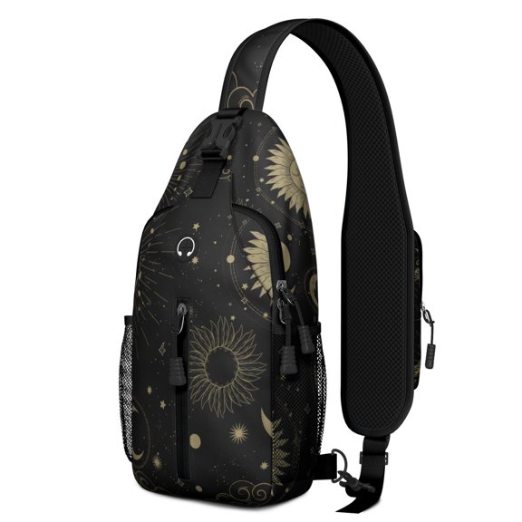 Funny Dino and Stars Pattern Sling Backpack – Compact Design, Water-resistant, Reversible Strap – Cute Dinosaur Gift