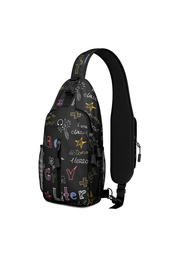 Funny Dino and Stars Pattern Sling Backpack – Compact Design, Water-resistant, Reversible Strap – Cute Dinosaur Gift