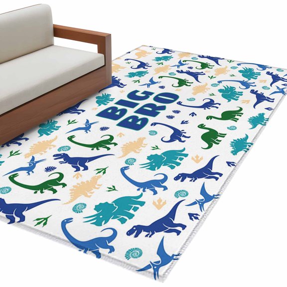 Funny Dinosaur Area Rugs Collection 3'x5', Cute Dino Blue Cartoon Boys Girls Children Non Slip Indoor Rectangle Throw Runner Rug Floor Mat Carpet for Living Room Dining Table Bedroom Nursery